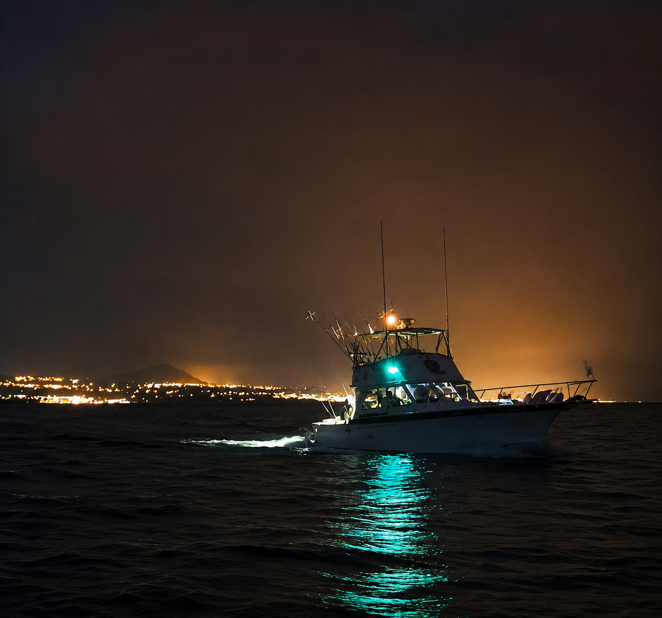 Night fishing trip in Lanzarote on a fully equipped boat for private fishing experiences at sea